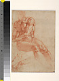 Studies of a Seated Male Nude (Ignudo) for the Sistine Ceiling (recto); Studies of Hands in Prayer (verso), Michelangelo Buonarroti (Italian, Caprese 1475–1564 Rome), Red chalk, brush and white gouache, over traces of stylus (recto); red chalk (verso).