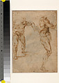 Studies for the Battle of Cascina: Two Standing Nude Male Figures (recto); Nude Male Figure in Half-Length Seen from the Rear (verso), Michelangelo Buonarroti (Italian, Caprese 1475–1564 Rome), Pen and brown ink (recto); black chalk, highlighted with white chalk (verso)