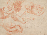 Flying Angel (Study for the Chigi Chapel, Santa Maria della Pace), Raphael (Raffaello Sanzio or Santi) Italian, Red chalk over preliminary stylus underdrawing