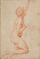 Studies for a Kneeling Woman (Probably for the Toilette of Psyche, Loggia di Psiche, Villa Farnesina), Raphael (Raffaello Sanzio or Santi) Italian, Red chalk, over preliminary stylus underdrawing, with some ver slight later retouching in black chalk, on paper