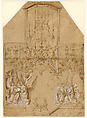 Design for an Altar with Angels, Master of the Drapery Studies  German, Pen and brown ink, with white heightening, on paper