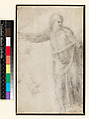Study for the draped figure of Christ (recto); Two studies of a left hand, one showing part of the forearm and a standing figure (verso), Michelangelo Buonarroti (Italian, Caprese 1475–1564 Rome), Black chalk, traces of stylus-ruled lines (recto and verso)