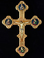 Processional Cross with the Crucified Christ and Roundels depicting the Virgin and Saints Peter, John the Evangelist, and Mary Magdalene (obverse); Crucified Christ and Roundels Depicting Saints Francis of Assisi, Louis of Toulouse, Claire, and Anthony of Padua (reverse), Raphael (Raffaello Sanzio or Santi)  Italian, Tempera and gold on wood