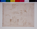 Sketches for the façade of San Lorenzo and elevation of the Julius II tomb, Michelangelo Buonarroti (Italian, Caprese 1475–1564 Rome), Pen and brown ink