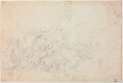 Compositional sketch for the Battle of Cascina (recto); Figure studies (verso), Michelangelo Buonarroti (Italian, Caprese 1475–1564 Rome), Black chalk