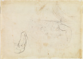 Sketches for God in the Creation of Adam and a lunette (recto); Legs and arms (verso), Michelangelo Buonarroti (Italian, Caprese 1475–1564 Rome), Red chalk, black chalk, pen and dark brown ink, lead point (recto); black chalk (verso)