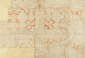 Study for Saint Peter's Basilica (recto and verso), Donato d'Agnolo Bramante  Italian, Red chalk, compass work, stylus-ruling, incised squaring grids (recto and verso), on paper