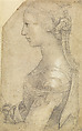 Bust of a Seated Young Woman in Profile (verso), Fragment of a Profile (recto), Raphael (Raffaello Sanzio or Santi)  Italian, Black chalk, over preliminary stylus underdrawing, slight retouching by another hand in pen and brown ink, traces of white gouache highlights (recto); pen and brown ink (verso); upper left corner cropped
