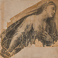 The Virgin (Cartoon Fragment for Giulio Romano’s Deësis), Raphael (Raffaello Sanzio or Santi) Italian, Charcoal, black chalk, highlighted with white gouache, on three fragmentary sheets glued with overlapping seams (original paper support); the paper lightly washed pale gray-beige, outlines of the figure and draperies stylus-incised for transfer; original paper support silhouetted