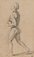 Study of a Nude Male Figure for the Adlocutio and Vision of the Cross, Sala di Costantino, Raphael (Raffaello Sanzio or Santi) Italian, Black chalk with traces of stylus underdrawing, on paper