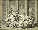 Caracalla Killing His Brother Geta in the Arms of His Mother, Jacques Louis David (French, Paris 1748–1825 Brussels), Pen and black ink, brush and gray wash, heightened with white, over black chalk