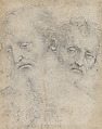 Heads of Two Apostles (“Auxiliary Cartoon” for the Oddi Altarpiece), Raphael (Raffaello Sanzio or Santi) Italian, Black chalk drawn freehand over pounce marks (spolvero underdrawing) with unrelated design in pounce marks (spolvero), on paper