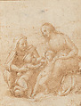 Composition Study for the Virgin and Child with Saint Elizabeth and the Infant Saint John the Baptist, Raphael (Raffaello Sanzio or Santi) Italian, Pen and brown ink, on some black chalk underdrawing, very slight retouches in black-brown ink, on paper