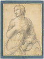 Saint Catherine of Alexandria in Three-Quarter Length, Raphael (Raffaello Sanzio or Santi)  Italian, Charcoal, black chalk, highlighted with white gouache and white chalk, on four sheets of paper glued with overlapping seams (original paper support), outlines pricked for transfer of the design