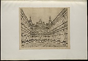 a) Courtyard of a Renaissance Palace and b) Large Architectural Composition, a) Anonymous Netherlandish or French (active ca. 1530–1540), Etching
