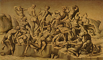 The Central Episode of the Bathers in The Battle of Cascina, after Michelangelo’s Cartoon, Aristotile da Sangallo  Italian, Oil (grisaille) on poplar wood