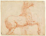 Study of a Marble Horse on the Quirinal Hill (“OPVS PRAXITELIS”), Raphael (Raffaello Sanzio or Santi) Italian, Red chalk, over leadpoint and stylus underdrawing, with annotations in pen and brown ink, on laid paper