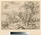 Expansive Landscape with a Reclining Shepherd, Angiolo Falconetto (Italian, active ca. 1555–67), Etching with drypoint