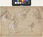 Studies of five figures in half-length, Francesco Granacci (Francesco di Andrea di Marco) (Italian, Villamagna 1469–1543 Florence), Metalpoint, white gouache, on grey prepared paper