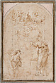 The Annunciation (recto); Coronation of the Virgin Adored by Angels (verso), Raphael (Raffaello Sanzio or Santi)  Italian, Black chalk, pen and brown ink, over preliminary stylus underdrawing (recto); pen and brown ink (verso), on cream-colored, laid paper