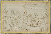 The Adoration of the Magi (Full-Scale Composition Study for the Central Scene in the Predella of the Oddi Altarpiece), Raphael (Raffaello Sanzio or Santi)  Italian, Pen and brown ink over extensive preliminary stylus and leadpoint underdrawing, pen and brown ink (recto); partly blackened with charcoal or black chalk (verso)