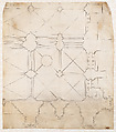 Partial Floor Plan of the Facade and South Tower of Cologne Cathedral, Anonymous, German (active late 13th–early 14th century) German, Pen and black ink, over blind ruling with stylus, guided by compass and straightedge, on parchment