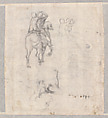 Sheet of studies for arms of God the Father in the Sistine Ceiling (recto); Horseman for the Battle of Cascina (verso), Michelangelo Buonarroti (Italian, Caprese 1475–1564 Rome), Black chalk (recto and verso)