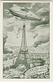 Zeppelin over Paris, Anonymous, German, 20th century German, Color lithograph