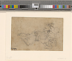 Four Fragments with Sketches of David and Goliath (recto); Fragmentary Architectural Designs (verso), Michelangelo Buonarroti (Italian, Caprese 1475–1564 Rome), Black chalk