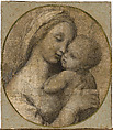 The Virgin and Child (Cartoon for the Tempi Madonna), Raphael (Raffaello Sanzio or Santi)  Italian, Black chalk, charcoal, highlighted with white gouache, with preliminary stylus underdrawing by the artist and some outlines of the design pricked for transfer of the design; originally on six fragmentary glued sheets of off-white paper; retouched by early modern restorers; matted onto cardboard, glued onto canvas, glued onto further cardboard.