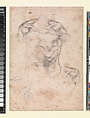 Head and torso of a man (recto); Figure studies and architectural profile (verso), Michelangelo Buonarroti (Italian, Caprese 1475–1564 Rome), Black chalk and stylus (recto and verso)