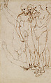 Study of Four Standing Men in a Lamentatio (recto), Study of the Body of Christ in a Lamentation (verso), Raphael (Raffaello Sanzio or Santi)  Italian, Pen and brown ink over preliminary leadpoint and stylus underdrawing, outlines pricked for transfer of the design, two horizontal axis lines in leadpoint, the lower one partly pricked; recto); pen and brown ink (verso), on paper