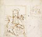 The Virgin and Child with a book in a Landscape; a Landscape (Sketches for the Norton Simon Madonna) (recto); Seated Infant Holding a Book (Sketch for the Christ Child in the Norton Simon Madonna) (verso), Raphael (Raffaello Sanzio or Santi)  Italian, Pen and brown ink, over preliminary stylus underdrawing (recto); pen and brown ink, over preliminary stylus underdrawing (verso), on paper