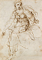 Sketch for the Figure of Theology in the Vault of the Stanza della Segnatura (recto); Composition Sketches for the Assumption of the Virgin (verso), Raphael (Raffaello Sanzio or Santi)  Italian, Pen and brown ink over leadpoint underdrawing; (recto); pen and brown ink (verso), on paper