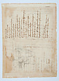 Cod. Vat. Lat. 3211, fol. 88r-v: Study of a bent knee and sonnet “Amor se tu se dio”, Michelangelo Buonarroti (Italian, Caprese 1475–1564 Rome), Pen and brown ink (sonnet), black chalk (drawing)