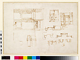 Design for the double wall tomb in plan and elevation, Michelangelo Buonarroti (Italian, Caprese 1475–1564 Rome), Pen and brown ink, ruling