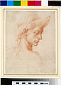 Study of a Youth in Exotic Costume in Bust-Length, Michelangelo Buonarroti (Italian, Caprese 1475–1564 Rome), Red chalk on off-white paper
