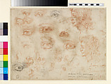 Dragon and other Sketches (recto); Various Sketches of Eyes and Head Profiles
(verso), Michelangelo Buonarroti (Italian, Caprese 1475–1564 Rome), Pen and brown ink over black chalk (recto); red chalk and traces of black chalk (verso)