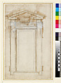 Design for a window of Palazzo dei Conservatori (recto); architectural sketches (verso), Michelangelo Buonarroti (Italian, Caprese 1475–1564 Rome), Brush with brown wash and leadwhite gouache, pen and brown ink, over black chalk and ruling (recto); black chalk (verso)