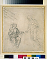 Seated Female Figure (the Virgin; for a Composition of the Annunciation or the Risen Christ Appearing to His Mother), Michelangelo Buonarroti (Italian, Caprese 1475–1564 Rome), Black chalk, on off-white paper
