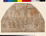 Confirmation of the Franciscan Rule by Pope Honorius III, Domenico Ghirlandaio (Domenico Bigordi) (Italian, Florence 1448/49–1494 Florence), Pen and brown ink, brush and brown wash, over traces of leadpoint