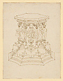 Elevation of a Pedestal with Figures of Saints, from Basler Goldschmiederisse (Basel goldsmith’s drawings), Jörg Schweiger, Pen and brown ink on paper
