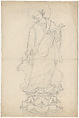 Reliquary with a Statue of Saint Luke, from Basler Goldschmiederisse (Basel goldsmith’s drawings), Jörg Schweiger, Charcoal or black chalk on paper