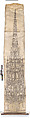 Design for the Crossing Tower of Rouen Cathedral, Roulland le Roux  German, Pen and black ink with gray wash, over traces of metalpoint and blind ruling with stylus, guided by compass and straightedge, on parchment; wood spool