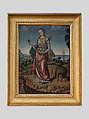 Female Martyr-Saint Standing in a Landscape (Probably Saint Ursula), Giovanni Santi  Italian, Oil and tempera grassa on wood