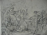 Mucius Scaevola Before King Porsenna, circle of François Boucher (French, Paris 1703–1770 Paris), Black chalk, with touches of red chalk on off-white antique laid paper
