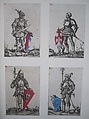 Four Augsburg Nobles in Full Armor, from Augsburg Book of Peerage (Das Augsburger Geschlechterbuch), Hans Burgkmair the Younger (1500–ca. 1562), Etching with hand coloring