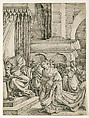 Esther before Ahasuerus, Frans Crabbe van Espleghem (Netherlandish, Mechelen ca. 1480–1553 Mechelen), Pen and dark brown ink with touches of gray-brown wash over black chalk, incised for transfer