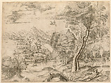 Expansive Landscape with a Reclining Shepherd, Angiolo Falconetto (Italian, active ca. 1555–67), Etching with drypoint