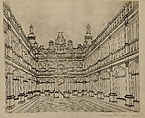 a) Courtyard of a Renaissance Palace and b) Large Architectural Composition, a) Anonymous Netherlandish or French (active ca. 1530–1540), Etching